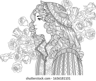 Coloring page adults beautiful fantasy lady stock vector royalty free