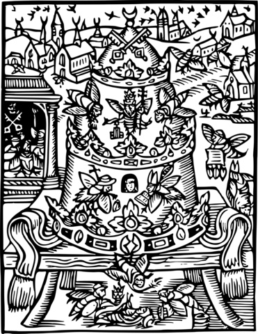 Vintage freaky beehive woodcut coloring page free printable coloring pages