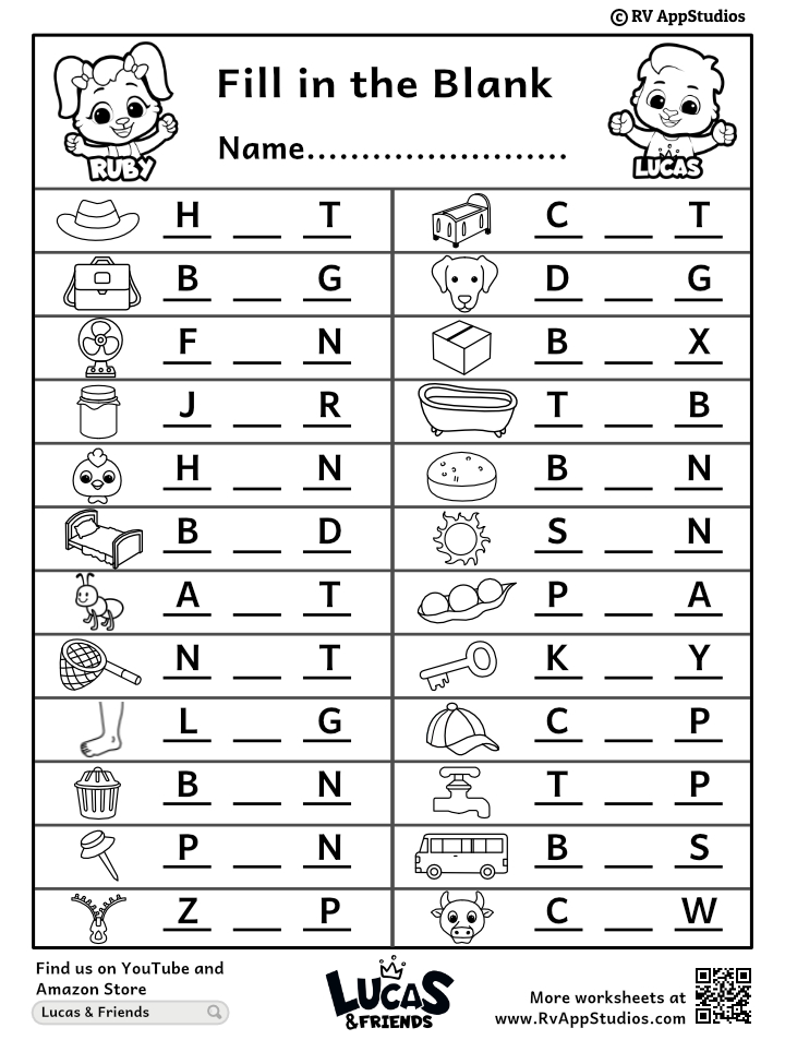 Fill in the blank words worksheets