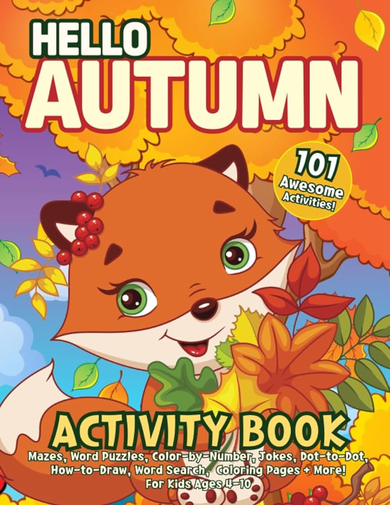 Hello autumn activity book mazes word puzzles color