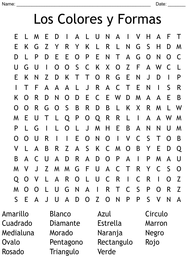 Shapes and colors word search