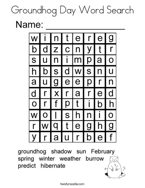 Groundhog day word search coloring page
