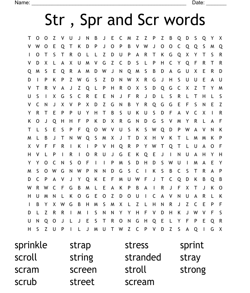 Str spr and scr words word search