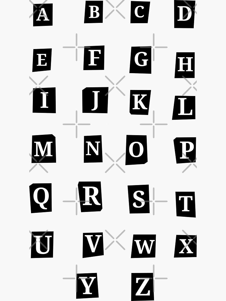 Black newspaper clippings serif font alphabet letters sticker for sale by words
