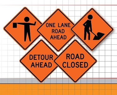 Traffic signs construction signs road signs