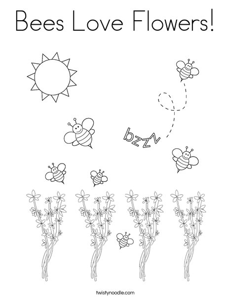 Bees love flowers coloring page