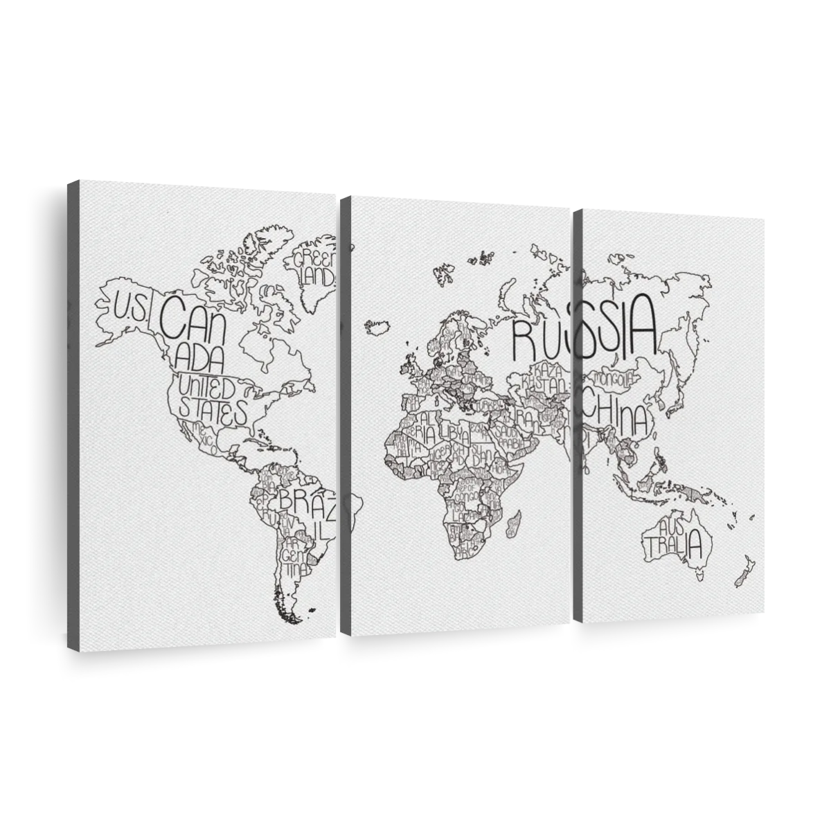 Country label world map art canvas prints frames posters