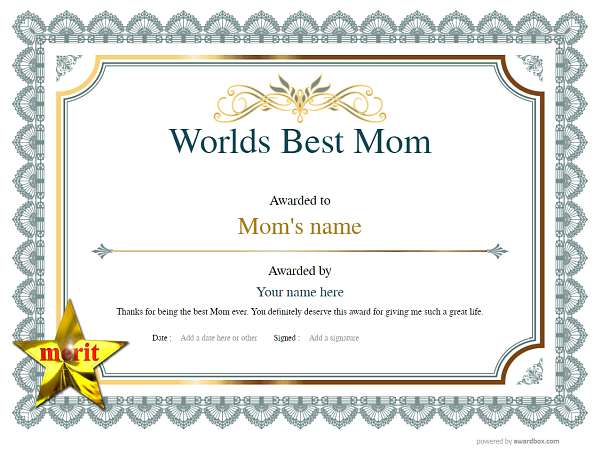 Worlds best mom certificate templates