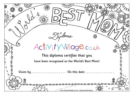 Worlds best mom diploma