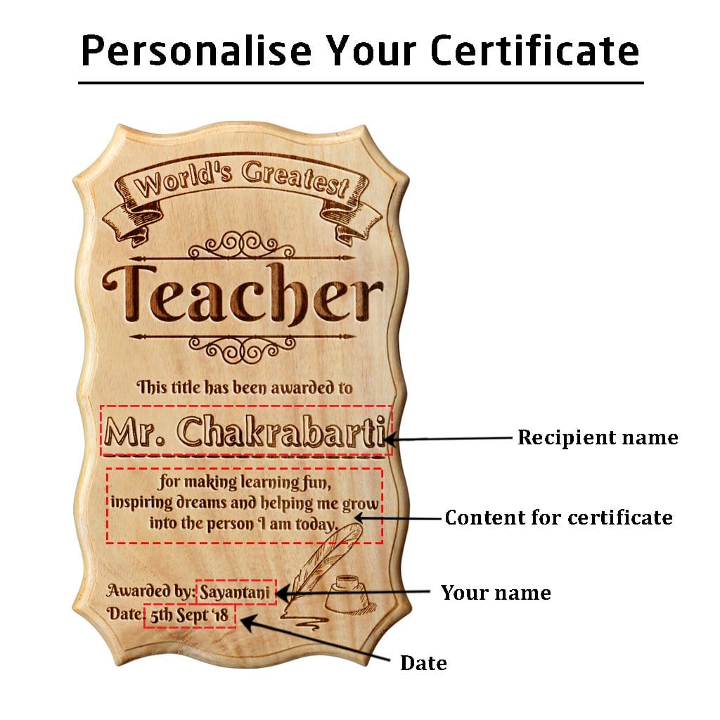 Personalized worlds greatest teacher certificate teachers day gifts