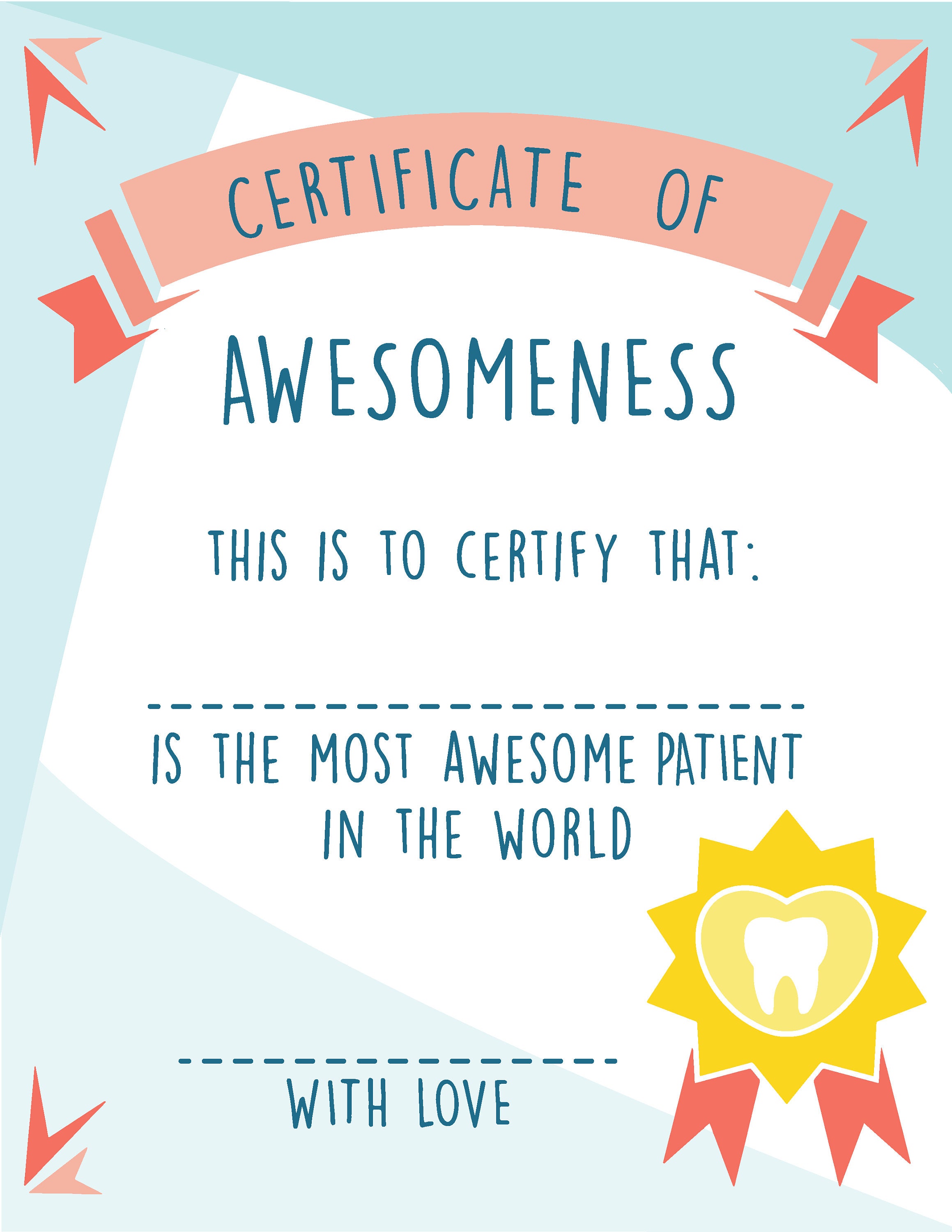 Certificate of awesomeness best patient certificate award certificate children certificate personalized certificatecertificate template