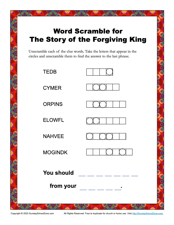 Word scramble puzzles bible lesson activities for children