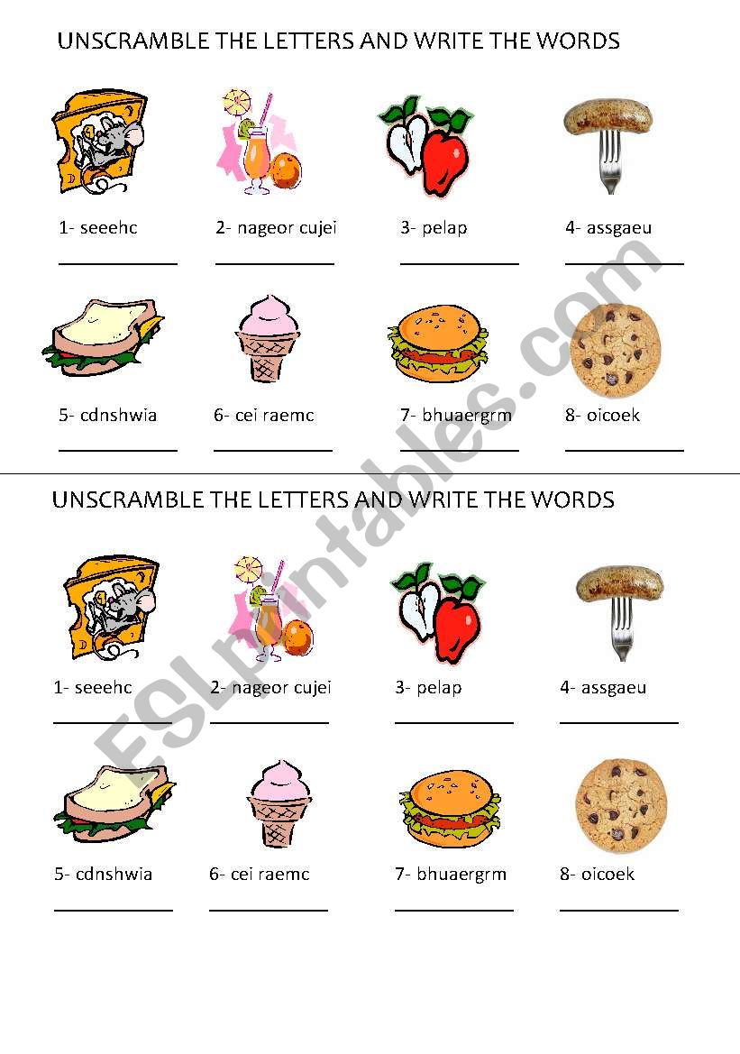 Food unscramble the words