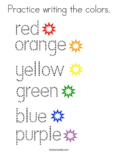 Practice writing the colors coloring page