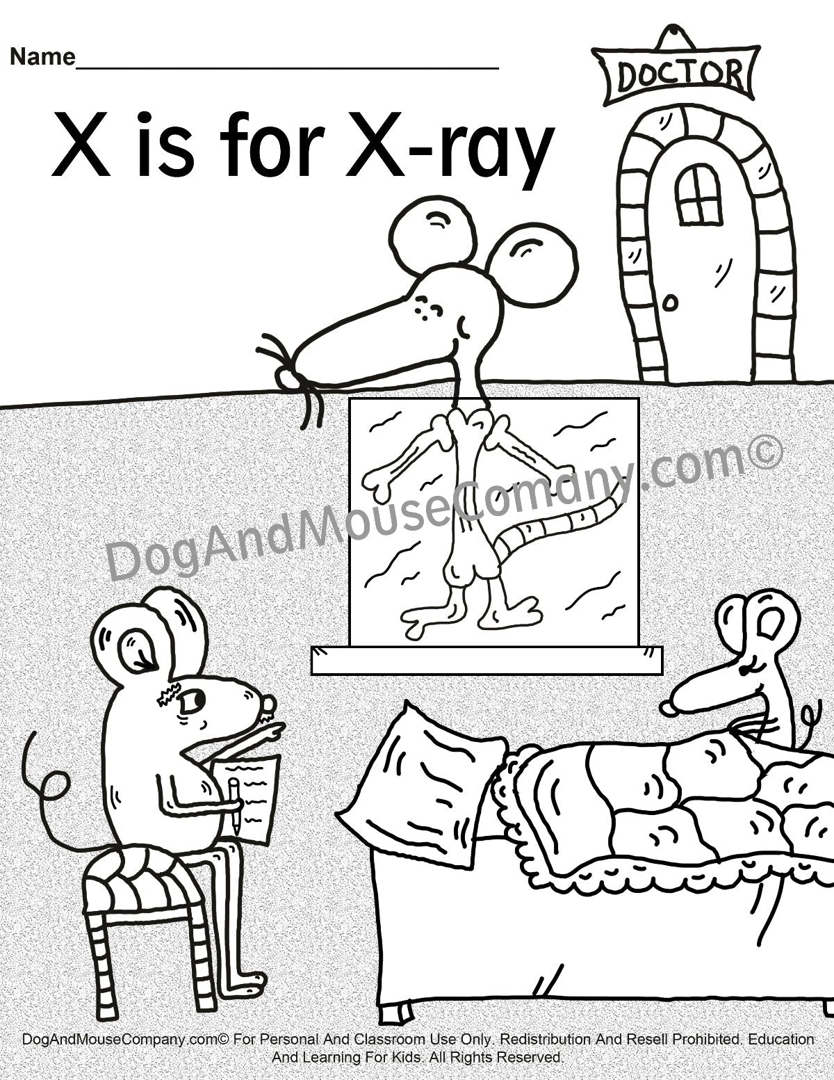 X is for x ray coloring page learn your abcs worksheet printable â dog and mouse pany