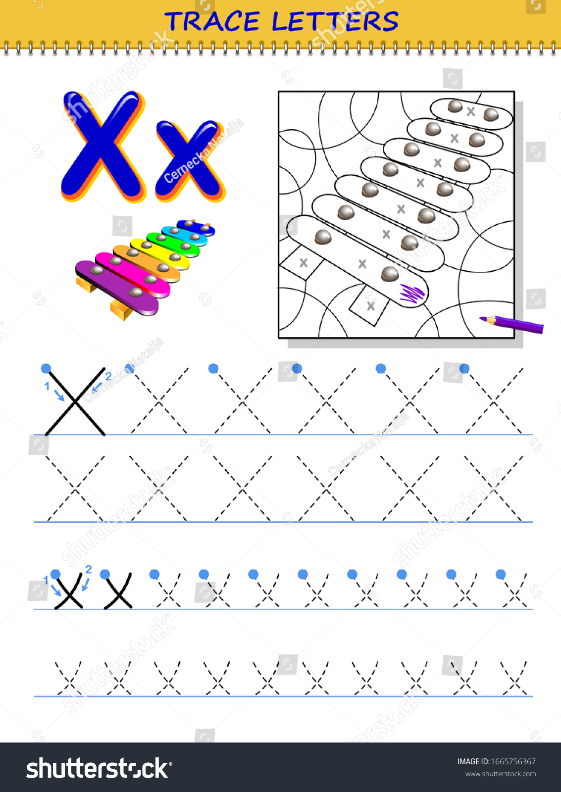 Tracing letter x study alphabet printable stock vector royalty free