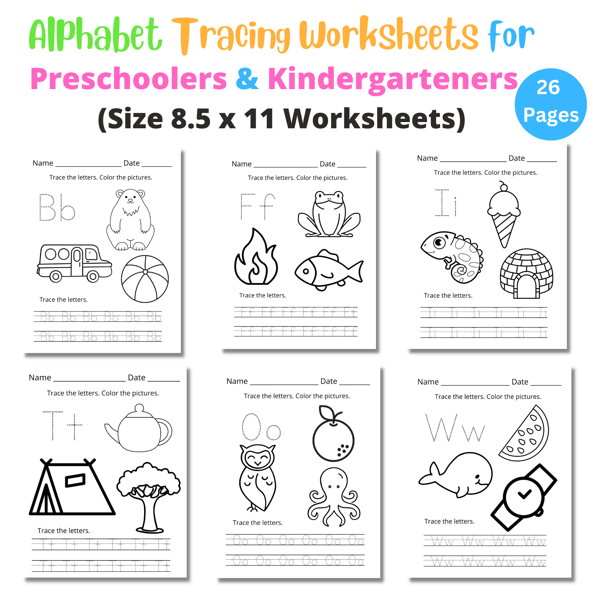 Alphabet trace color writing worksheets â at home with zan printables