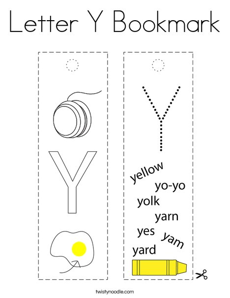 Letter y bookmark coloring page