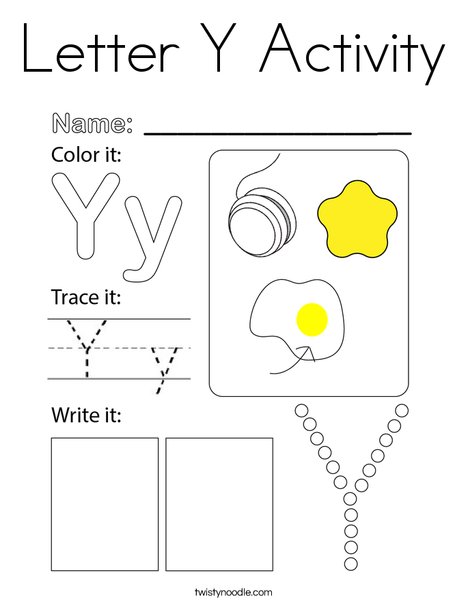 Letter y activity coloring page