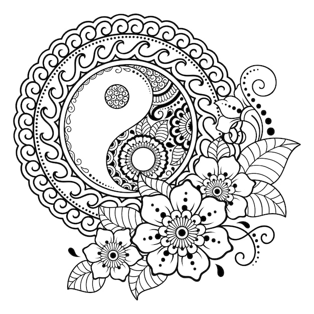 Premium vector circular pattern in form of mandala for henna mehndi tattoo decoration decorative ornament in oriental style with yin