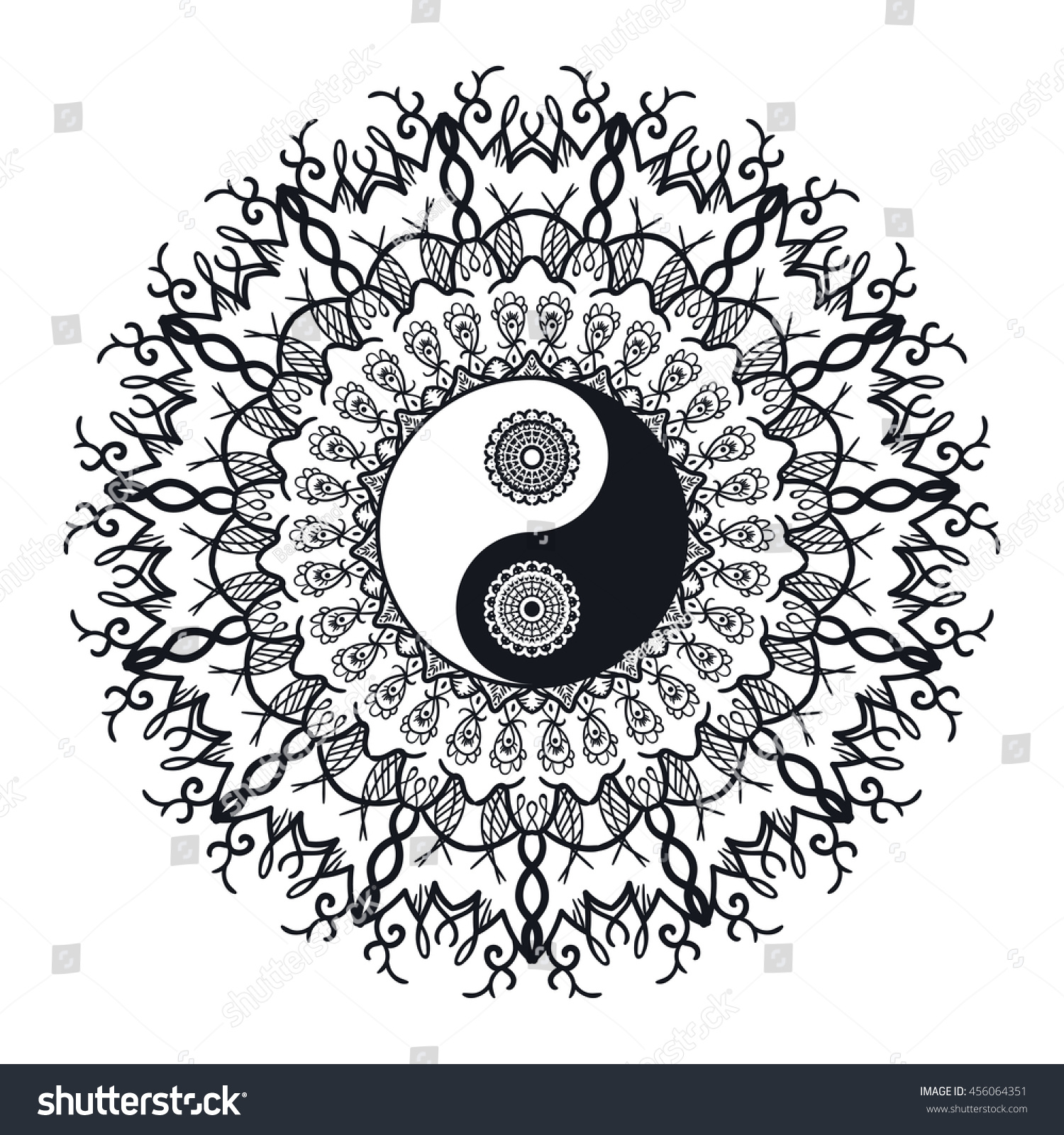 Hakuun vintage yin yang mandala tao symbol liittyvã vektorikuva rojaltivapaa