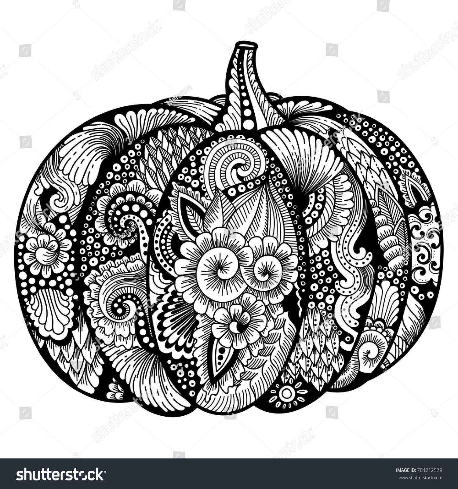 Pumpkin zentangle pattern black white coloring stock vector royalty free