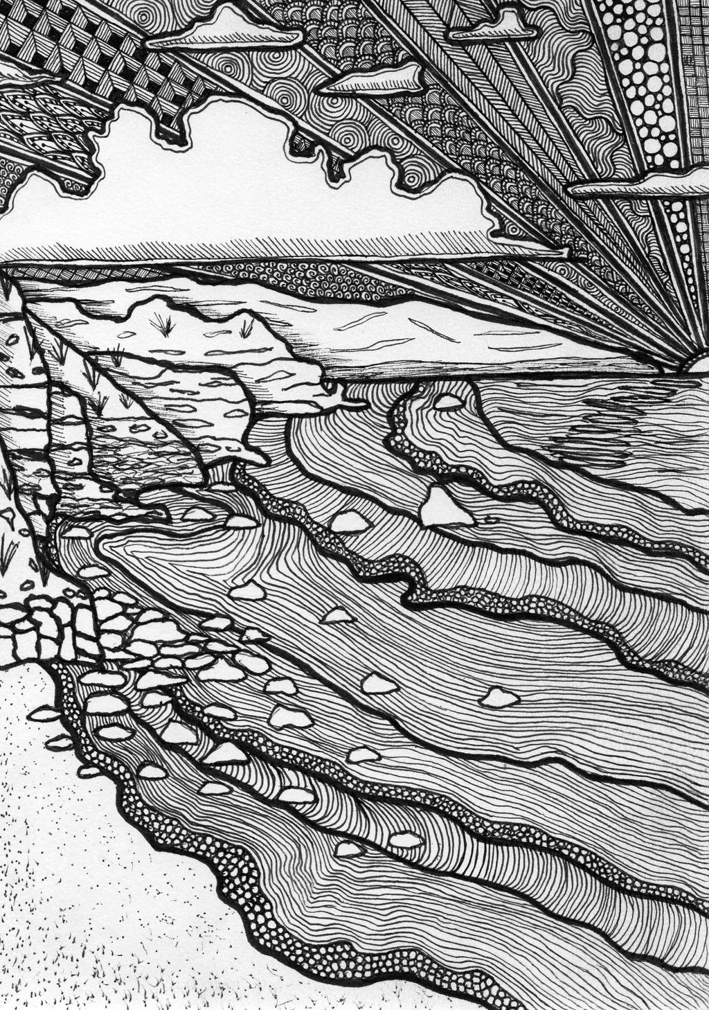 Maui zentangle sunset coloring book page by ambercamiart on