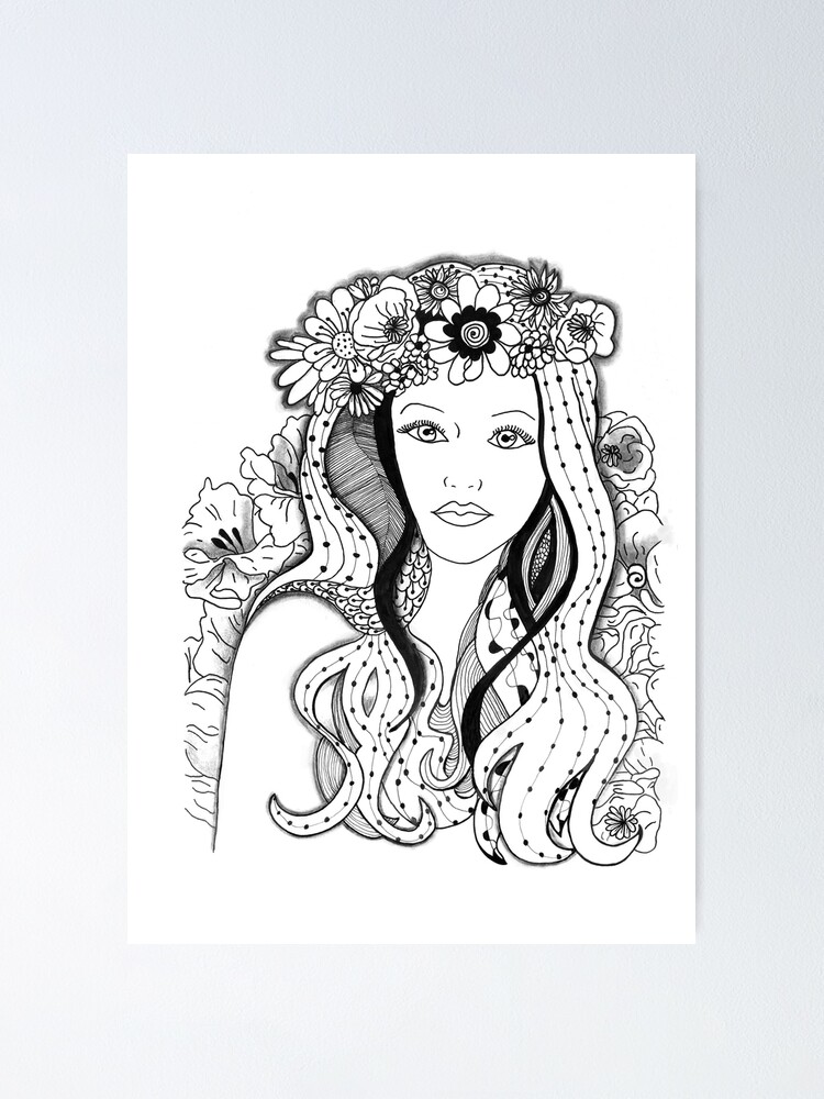 Portrait young girl zentangle art inspired by zentangle poster by sophiequeuniez