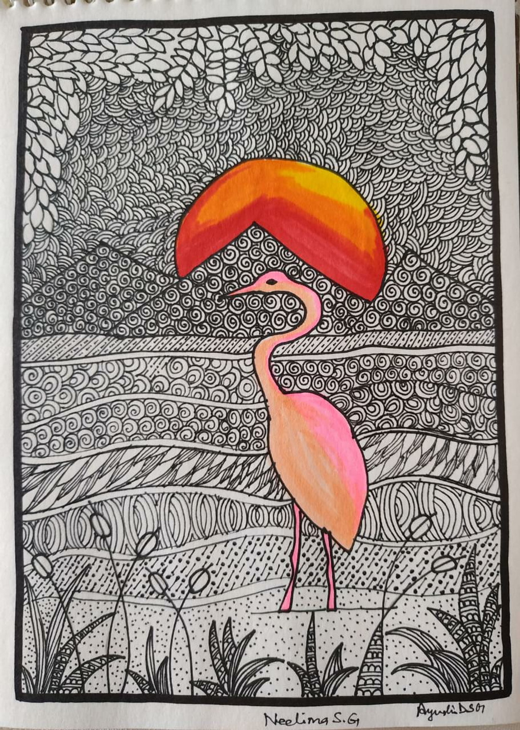 Buy the beauty of the rising sun with zentangle art and abstract art handmade painting by mrs neelima singh codeart