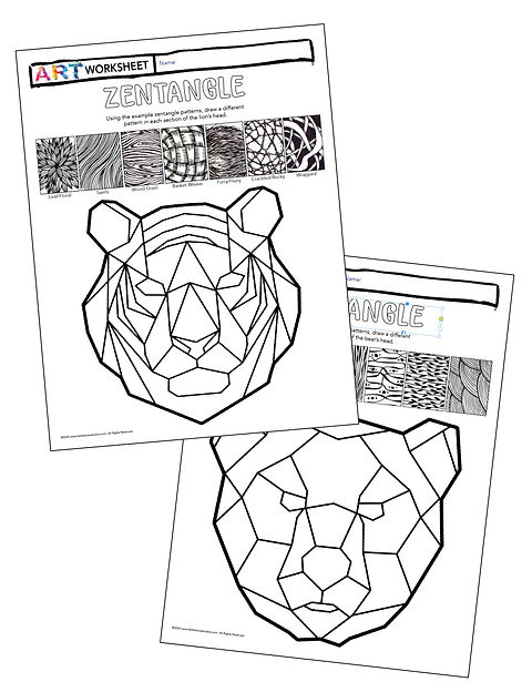 Art drawing textures pattern zentangle worksheets lion bear mascot hopecreek