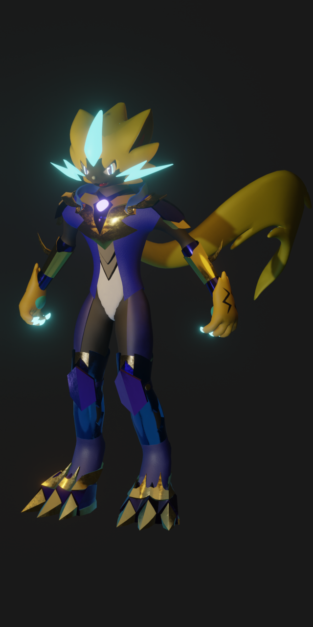 Pokemon zeraora in a more humanoid d model in fantasy