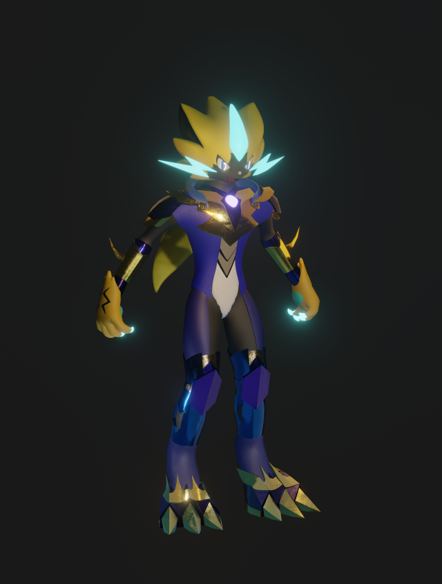 Pokemon zeraora in a more humanoid d model in fantasy