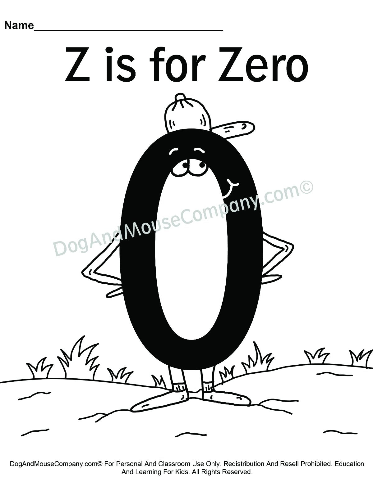 Z is for zero coloring page learn your abcs worksheet printable d â dog and mouse pany