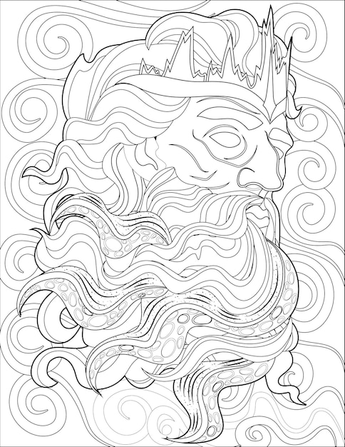Premium vector greek god zeus head line drawing surrounded by strong winds watching beautiful view archetype of the sky face drawing enclosed with just looking for sight