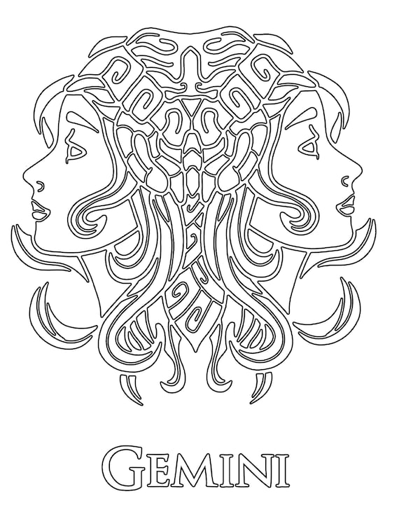 Printable gemini zodiac sigs adult coloring pages digital download astrology pdf