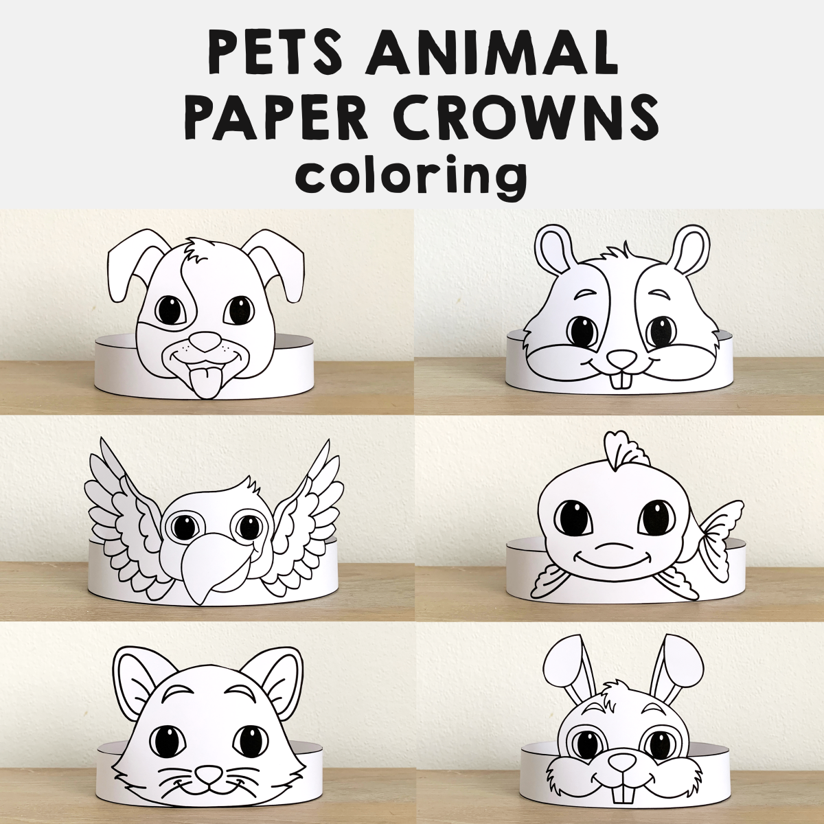 Pets animals paper hats crowns printable paper coloring craft activity made by teachers